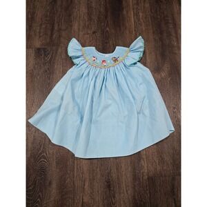 Rosalina Baby Girls Blue Smocked Little Red Riding Hood Dress Flutter Sleeve 9M